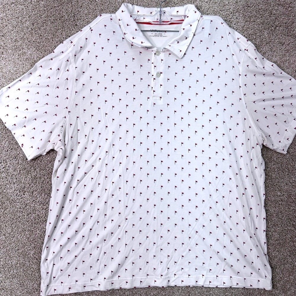 UNTUCKit Polo Mens XXL Pourret White Flag Print Short Sleeve Pima Cotton EUC